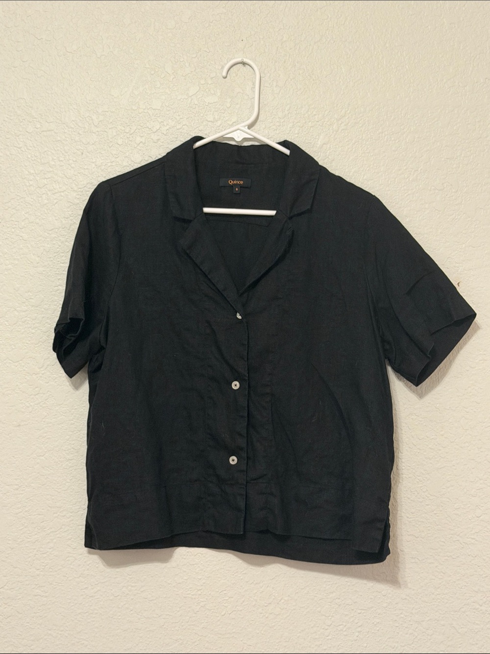 Quince Black Short-Sleeve Button-Front Camp Collar Shirt
